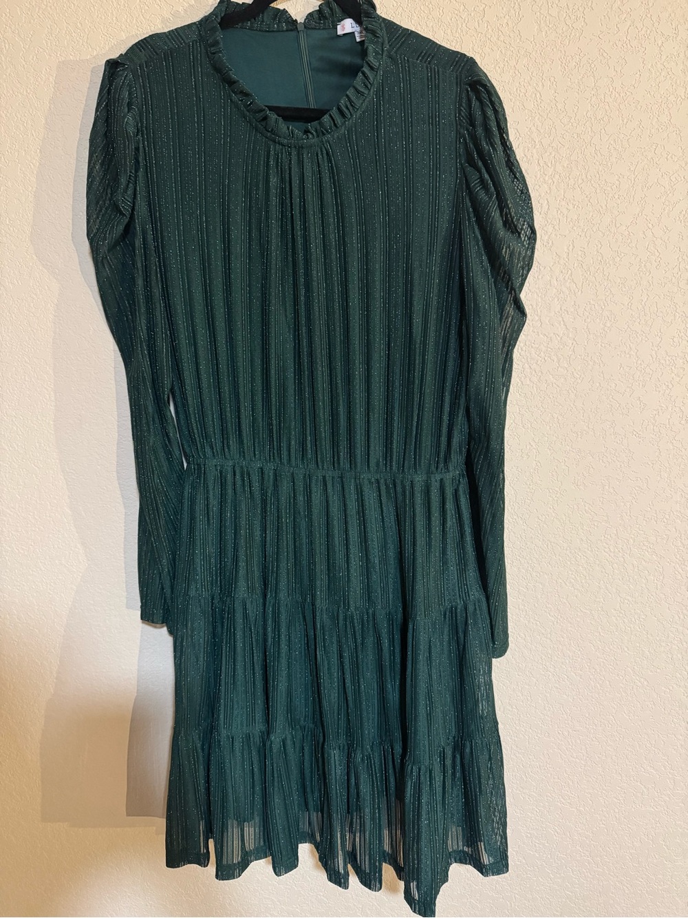 Love Long Sleeve Emerald Green Pleated Tiered Dress